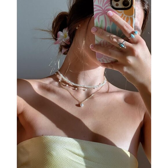 Pearl Necklaces for Women, 14K Gold Pearl Necklace Silver Pearl Jewelry Set as T - Picture 2 of 9